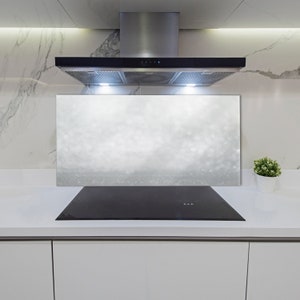 Kitchen Glass Panel, Wall Protector, Frippery Backsplash, Silver Wall, White Glass Splashback, Shiny Kitchen Wall Protection, Tempered Glass