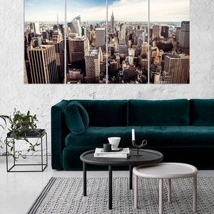 Top View Of NYC Panel Art, New York, Metropolis Home Decor, Skyscrapers Framed Large Print, Wall Art, Canvas, Room Decor, Urban, Manhattan