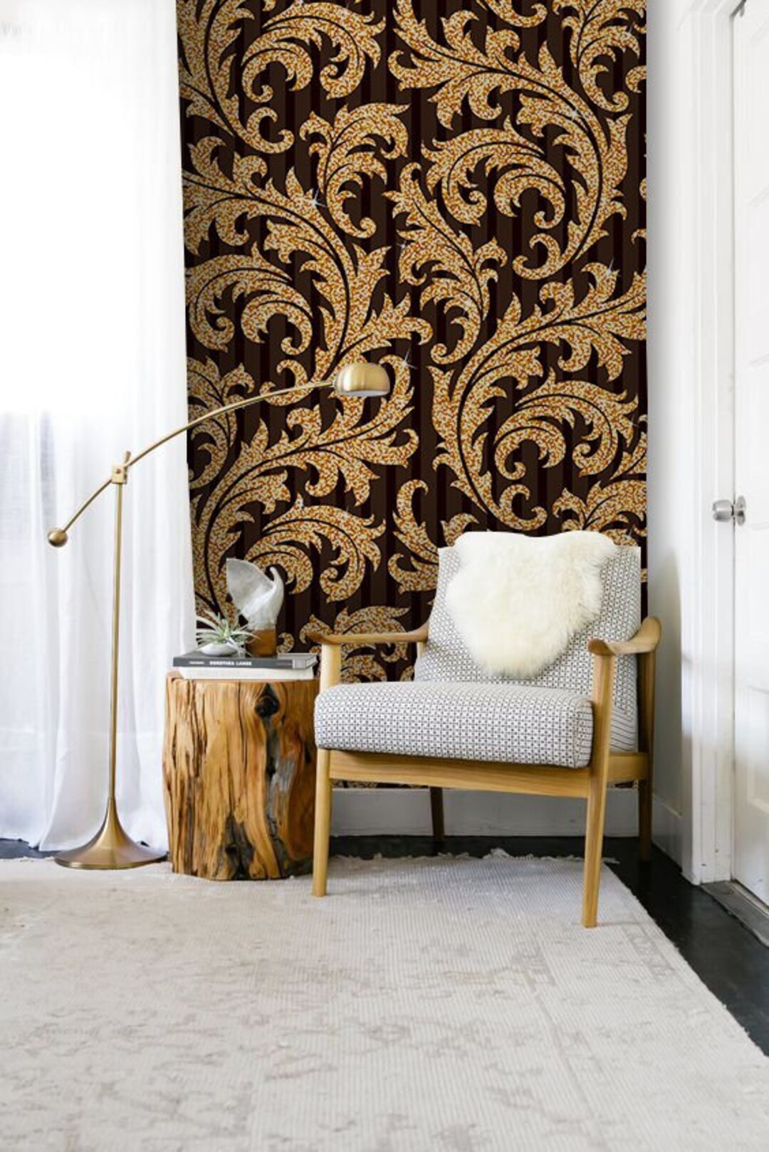 Charming Wallpaper Removable Mural, Golden Floral Removable Wallpaper ...