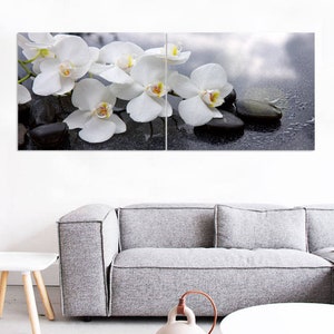 White Orchid and Stones Wall Art, Framed Canvas, Wall Hanging Art, Spa, Home Harmony, Printable Photo, Relax, Large Print, Cool Poster, Wall