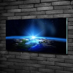 Glass Wall Art, Earth Universe Picture On Glass , Black Printing Wall Art , Blue Photo on Glass, Planet Wall Decor, Personalized Glass Print
