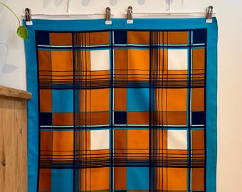 Vintage Headscarf / Bandana / Neck Scarf – Retro Print – 50s 60s 70s Style – True Vintage Accessory. Teal, Orange, Tan, Black and White
