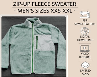 MENS Zip-Up Fleece Sweater PDF Sewing Pattern for Digital Download