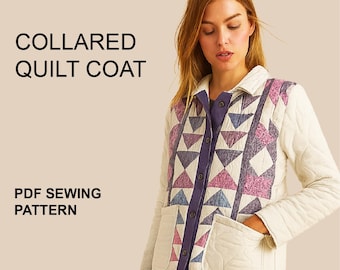 Cartamodello per cappotto trapuntato da donna con colletto in inglese - Taglie dalla XS alla XXL (modello scaricabile in formato PDF, file di stampa/proiettore)