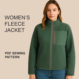 Patrón de costura para suéter polar con cremallera para mujer: Mujer/Adolescente (Descarga digital en PDF, archivo para imprimir/proyectar) - Instrucciones en vídeo en inglés