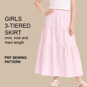Girls and Teens 3-Tiered Skirt | Boho Peasant | Mini, Midi and Maxi | - PDF Digital Download in English, Print A4, Letter, A0/Projector File