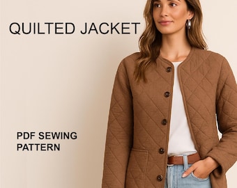 Steppjacke Schnittmuster | Digitaler Download | Damenmantel - PDF Schnitt und englische Anleitung in Letter, A4 und A0 Projector Files