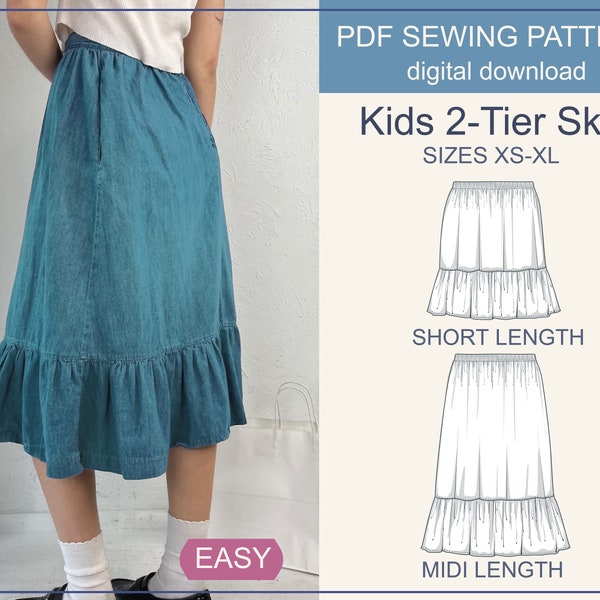 Girls Boho Vintage Style kids Peasant Skirt PDF Sewing Pattern - Digital Download