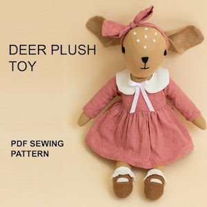 Deer Plush Toy Doll with Clothes and Accessories - Digital Download - English Video Tutorial with PDF Sewing Pattern to Print at home