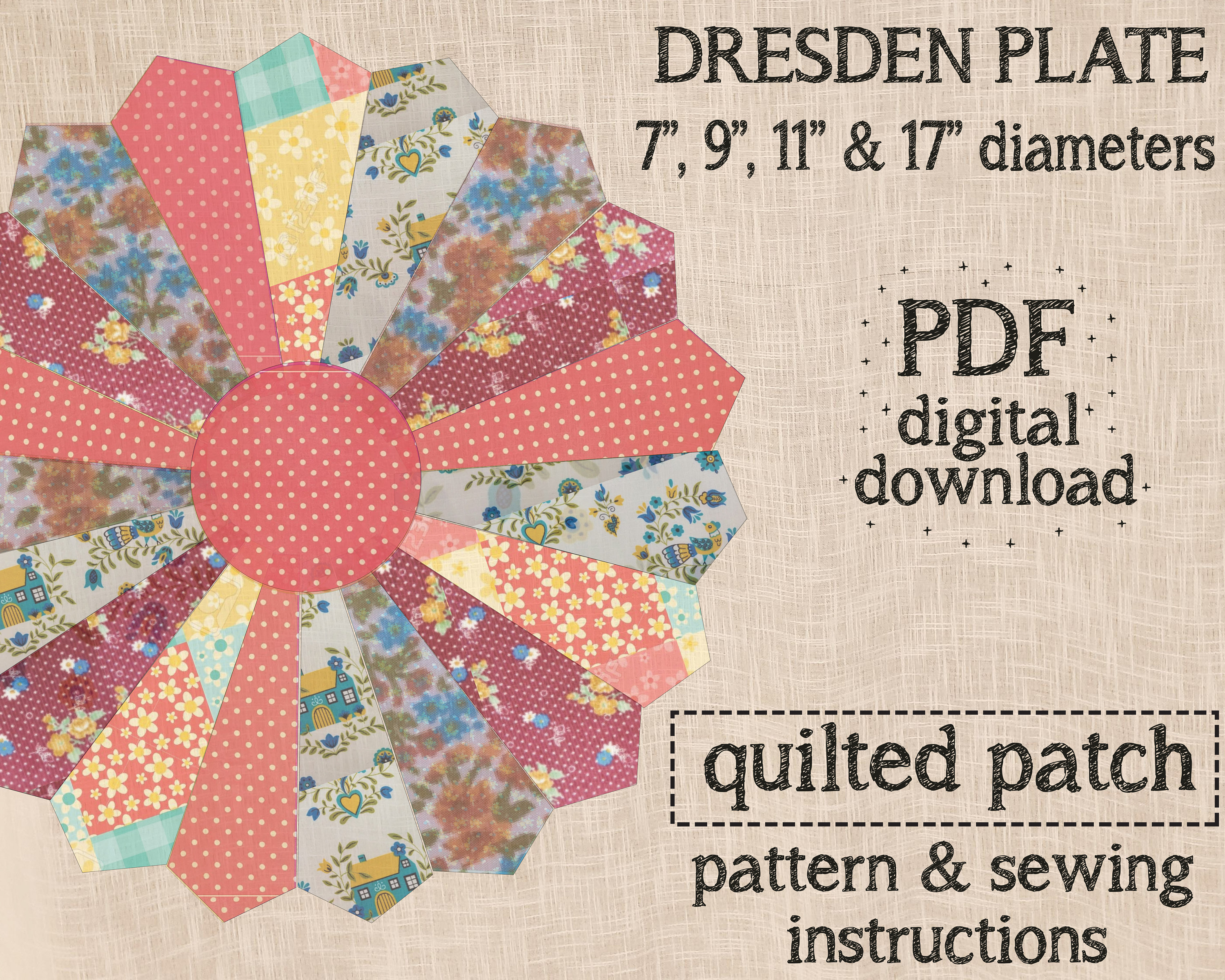Quilted Dresden Plate Applique PDF Sewing Pattern Etsy
