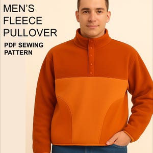 MENS Cozy Fleece Sweater Sewing PDF Pattern Digital Download / 90&#39;s Vintage Inspired Fleece Pullover Sweater