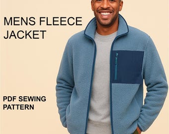 Men's Zip-Up Fleece Jacket Sewing Pattern - (Digital Download PDF, Print / Projector File) - English VIDEO INSTRUCTIONS