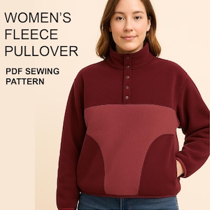 Women’s Sweater Sewing Pattern PDF | Vintage Fleece Jacket Pullover Sweatshirt | Easy DIY Digital Download Printable Pattern Sizes XS–L