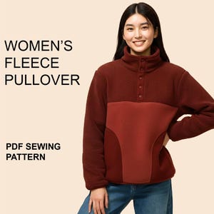 Womans Fleece Pullover Sewing PDF Pattern with English Instructions - in XS-L sizes - Digital Download  Print A4, Letter, A0/ Projector File