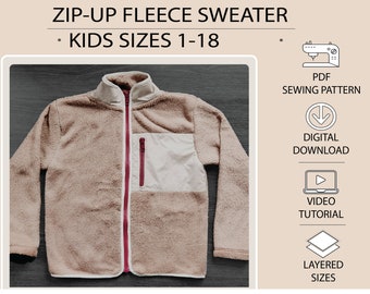Kinder Zip-Up Fleece Pullover PDF Schnittmuster