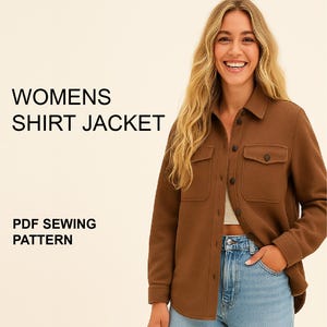 Kurtka koszulowa damska – do pobrania w wersji cyfrowej – wykrój w formacie PDF z instrukcją w języku angielskim – pliki do druku A4, Letter, A0/projektora