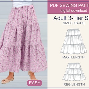 Women&#39;s Gathered Boho Peasant Skirt - PDF Digital Download Sewing Pattern