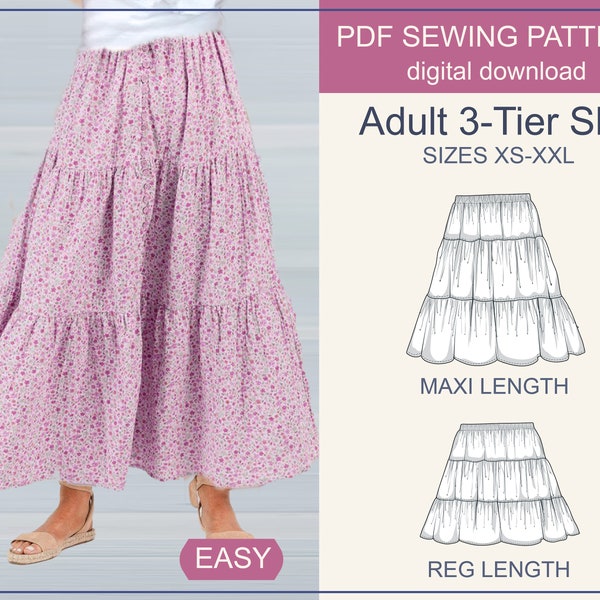 Women's Gathered Boho Peasant Skirt - PDF Digital Download Sewing Pattern