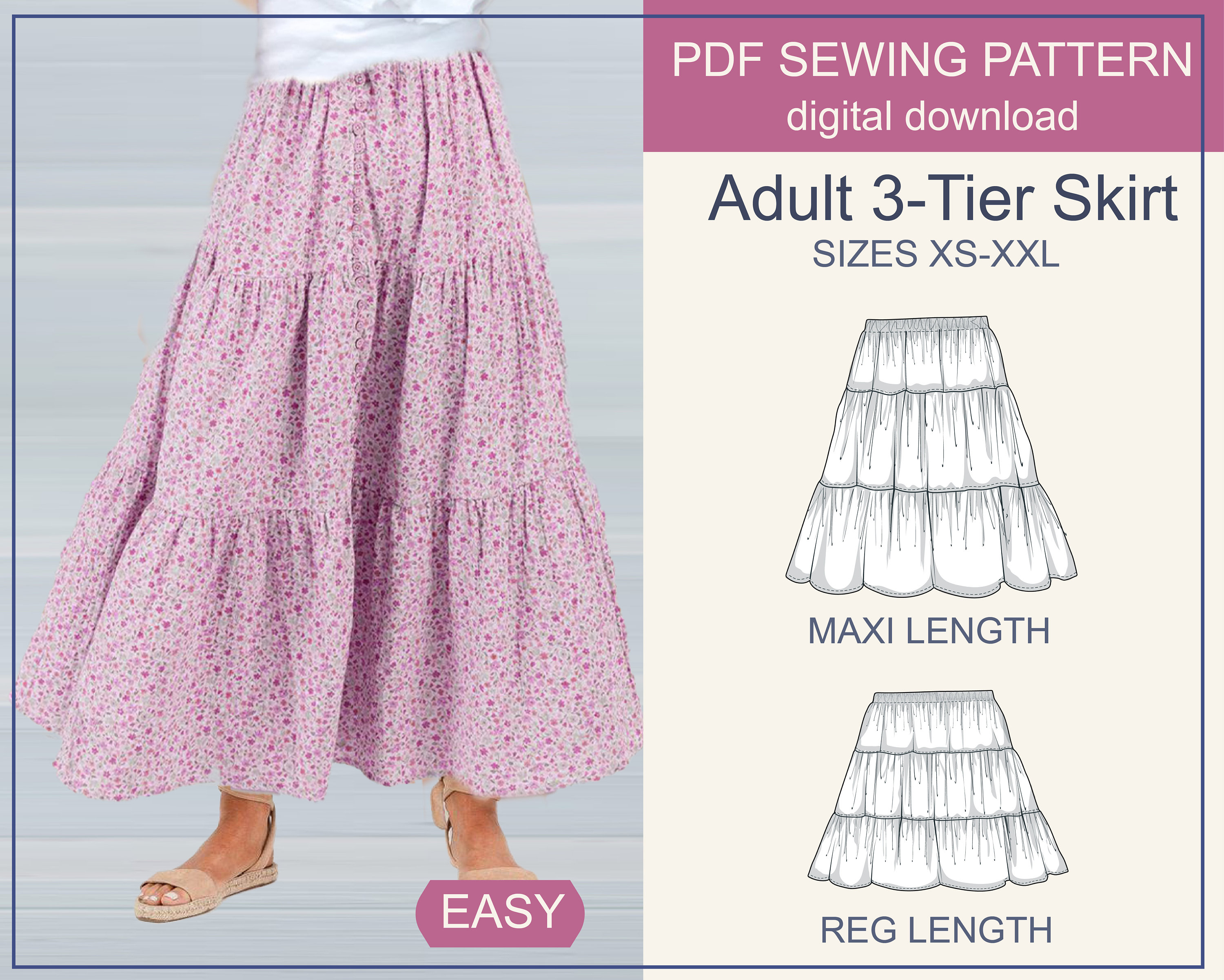 Women s Gathered Boho Peasant Skirt PDF Digital Download Sewing Pattern Etsy Canada