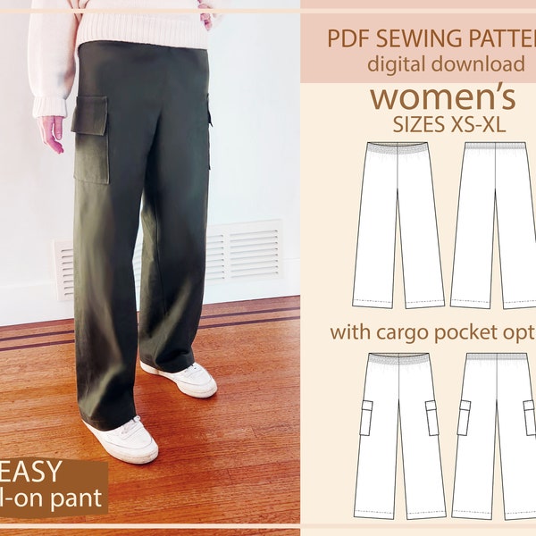 Cargo Pull-on wide leg pant - PDF Sewing Pattern Digital Download