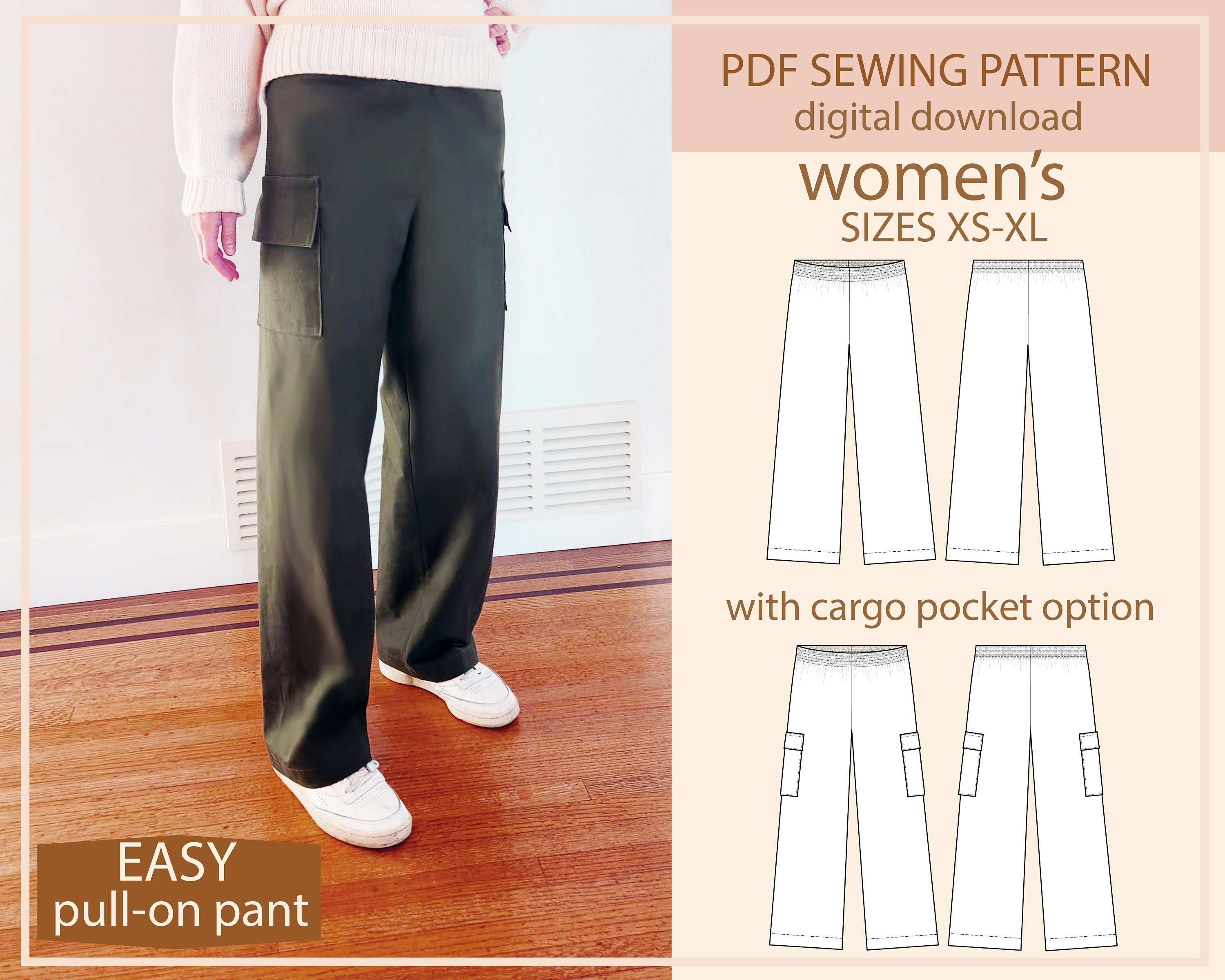 Flare Leg Pants Sewing Pattern PDF Sizes XS to XL Pants With Waistband  comfortable digital Download 
