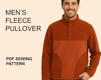 Mens Fleece Jacket Sewing Pattern with English Instructions: Men's Pullover Sweatshirt (PDF Digital Download, Print/Projector File)