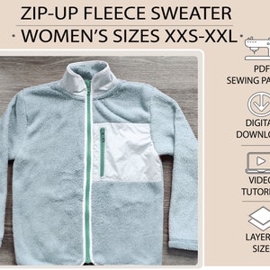 Women and Teen Zip-Up Fleece Sweater PDF Sewing Pattern