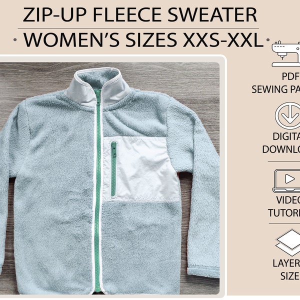 Frauen und Teenager Zip-Up Fleece Pullover PDF Schnittmuster