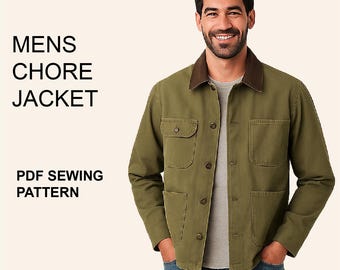 Mens Jacket PDF Sewing Pattern in English – Men's Barn/Chore/Workwear Coat -DIGITAL DOWNLOAD - Print A4 or A0 / Projector File