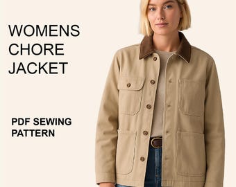 Chore Jacket Sewing PDF Pattern in English – Women’s Barn Coat Pattern – Lined Workwear –Sewing Digital Download - print/projector file