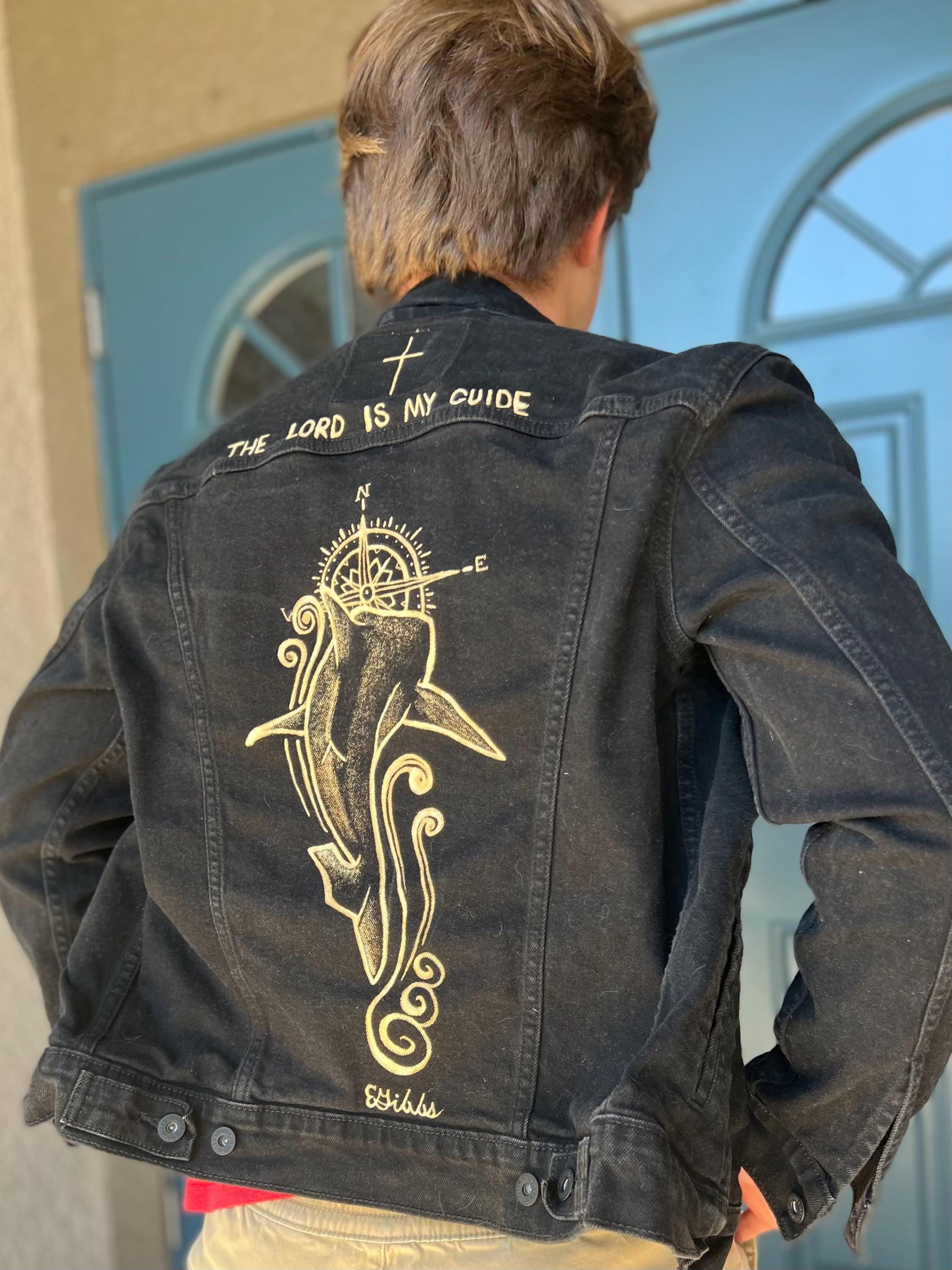 Bleach-painted Black Denim Jacket – Christian Shark Art - Etsy