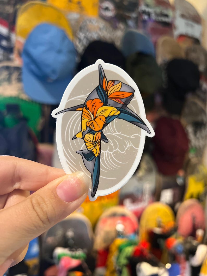 Floral Shark Sticker – Ocean-inspired Art With Tropical Lily Design - Etsy