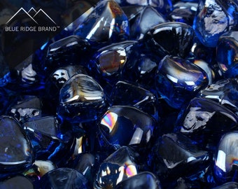 Dark Blue Reflective Fire Glass Diamonds - Professional Grade Fire Pit Glass - 1" Reflective Glass for Fire Pit and Landscaping -High Luster