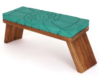 Teak Folding Meditation Bench - Teal Green