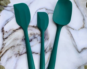PINE Green Spatulas 3 piece. Farmhouse Silicone Utensil. BPA-Free, Non-toxic Spatulas. Kitchen Utensils. Pretty Cooking Tools. Mom Gift Set.