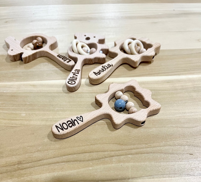 Personalized Baby Rattles. Wooden Baby Toy. Customized Baby Rattle ...