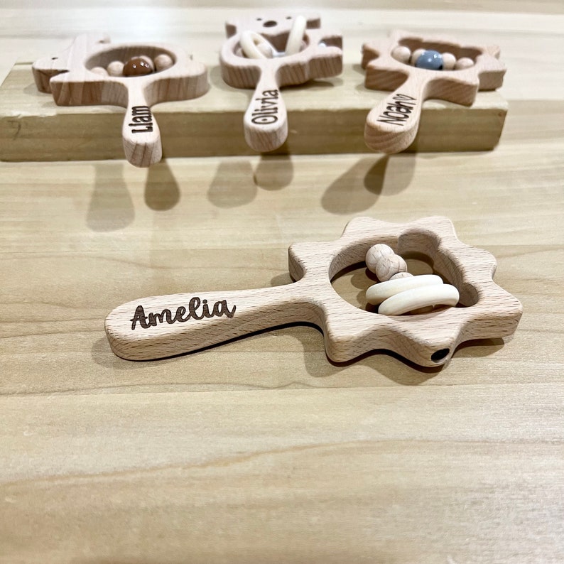 Personalized Baby Rattles. Wooden Baby Toy. Customized Baby Rattle ...