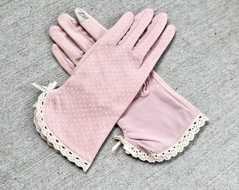 VINTAGE Gloves Blush Pink Thin NEW Reusable Cotton Hand  Pretty Mom Theatre Touch Screen