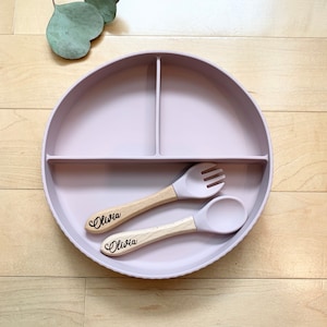 Personalized LILAC Baby Plate/Fork/Spoon. Engraved Baby Eating/Feeding Plate.   Personalized Baby Fork/Spoon. 3 pc. Baby gift.