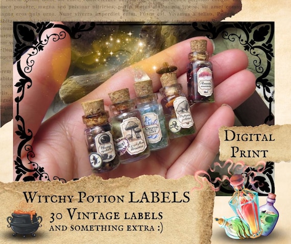 30!!! Miniature (or NOT)  Witchy Apothecary labels - Mushroom Labels - Printable Instant DIGITAL DOWNLOAD