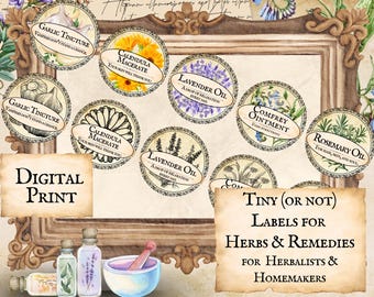 32!!! Miniature (or NOT)  Herbal Apothecary labels - for Herbalists and Homemakers - Printable Instant DIGITAL DOWNLOAD