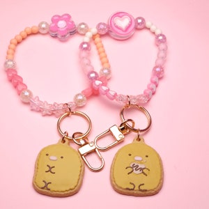 Llavero de cuentas con personajes marrones/Accesorios lindos de la amistad/Moda de verano kawaii/Joyería llamativa hecha a mano/Para llaves, billetera y monedero