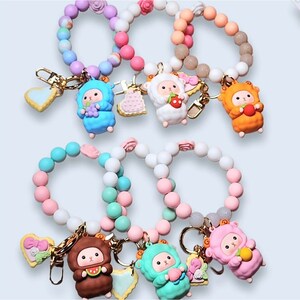 Llaveros de pulsera de silicona/Accesorios lindos con cuentas/Moda de verano kawaii/Joyería llamativa hecha a mano/Para llaves, billetera y monedero