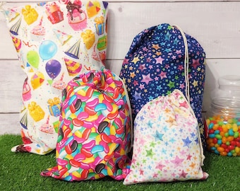 Reusable Birthday Gift Bags, drawstring, Stars, Birthday Cake, Jellybean fabrics