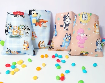 Blue dog Party Bags , Fabric lolly bags, ecofriendly, pink and blue