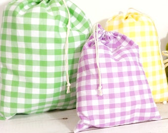 Gingham Gift Bags, Fabric drawstring bags