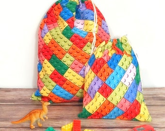 Toy gift bag, fabric drawstring bags, bricks and blocks, jigsaw puzzle
