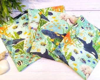 Ocean themed Party Bags, under the sea party, Ecofriendly, Reusable Fabric Party Bags, whales