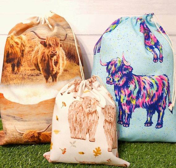 Highland Cow Gift bags, cotton drawstring bags