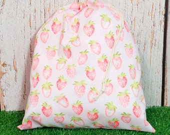 Strawberry Drawstring bags, Fabric gift bags, reusable